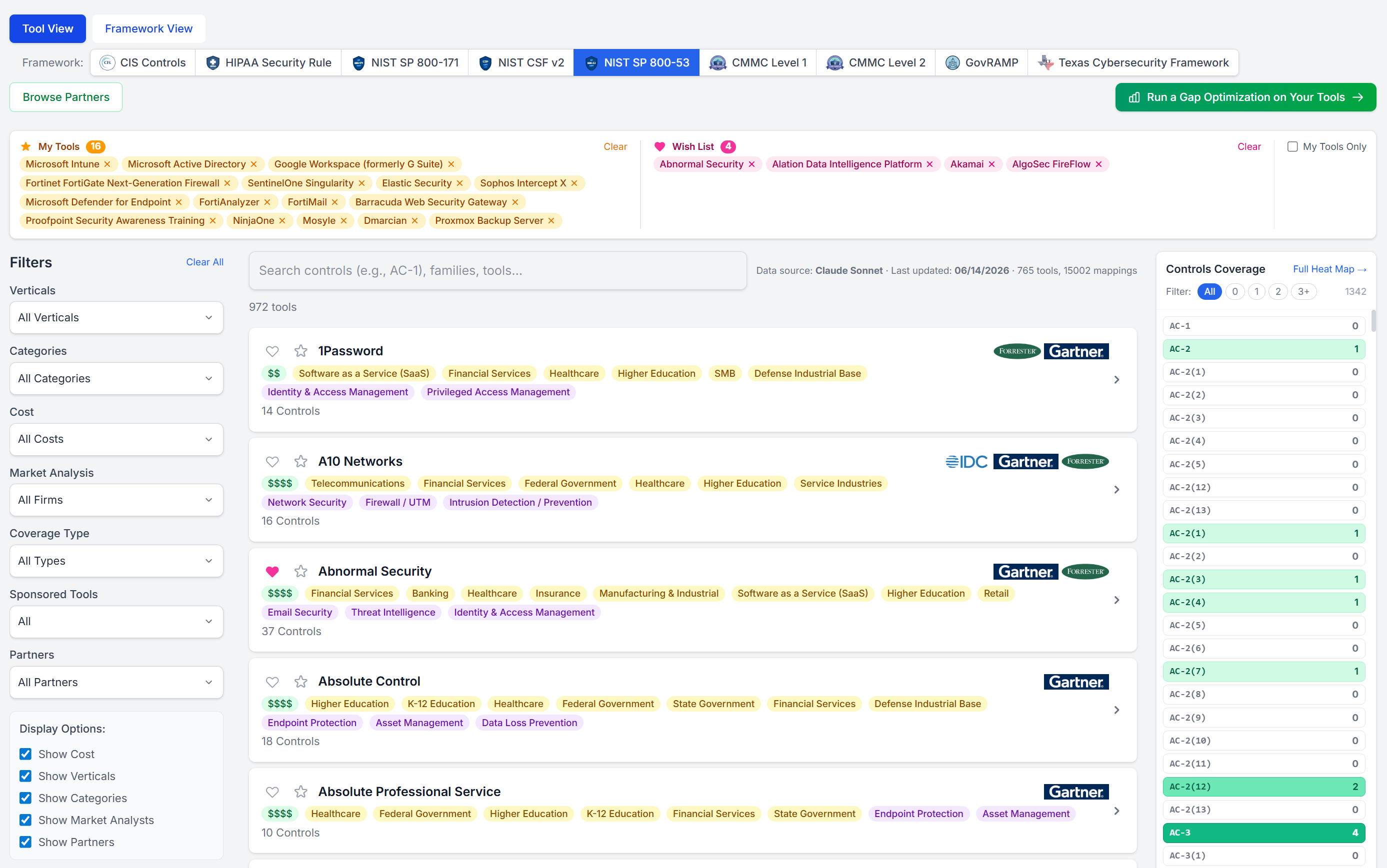 The ToolMapper library showing filters and mapped tools